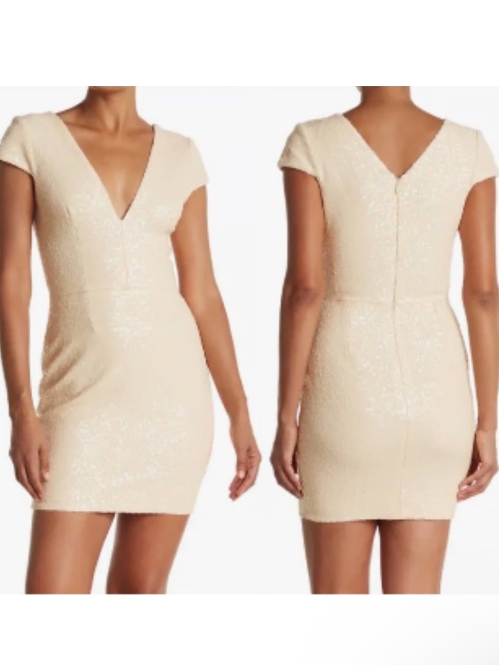 NWT Dress the Population Nude Sequin Mini Dress